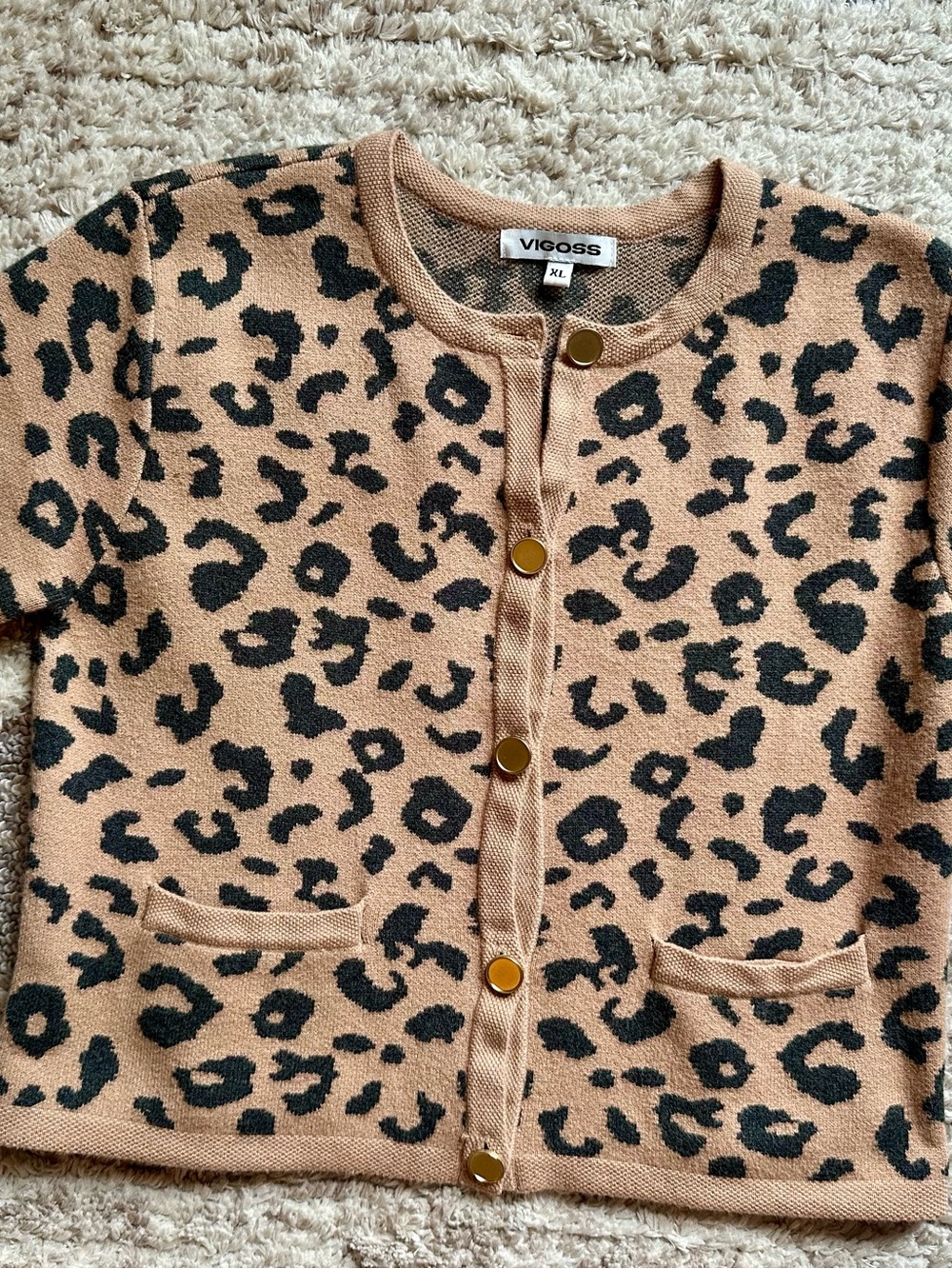 Vigoss women’s Tan Leopard Print Cardigan size XL